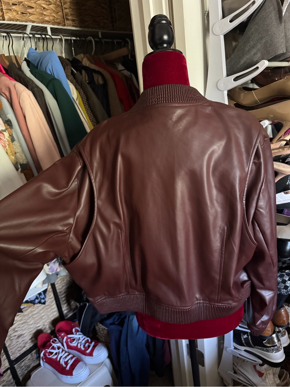 Express Faux Leather Bomber Jacket — Brown - Picture 4 of 6